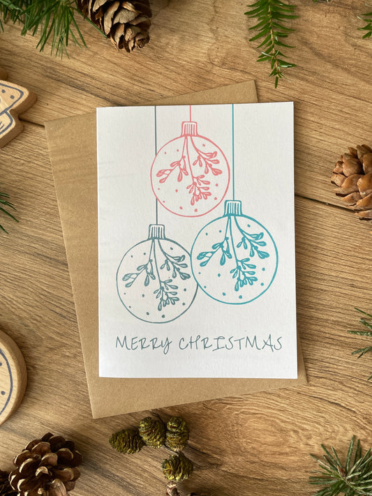 Three Baubles Christmas card
