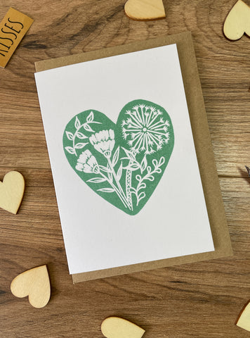Green botanical heart greeting card