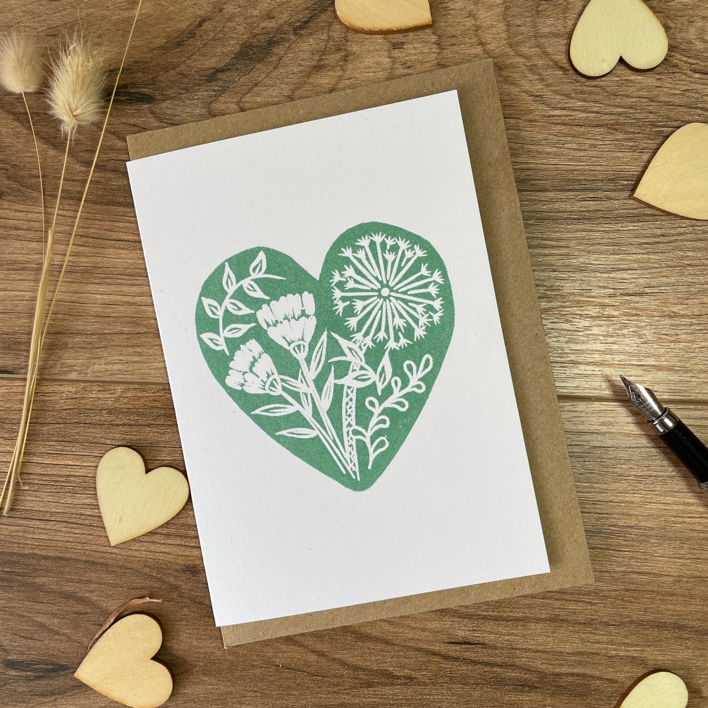 Green botanical heart greeting card
