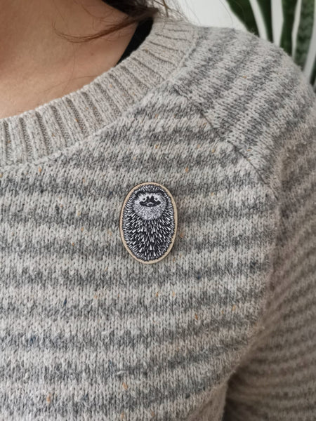 Hedgehog Wooden Pin Badge - animal, nature brooch.