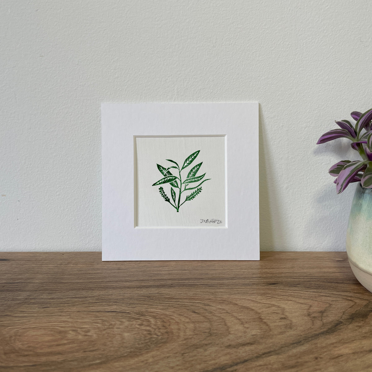 Mini Willow leaves original mini linocut print