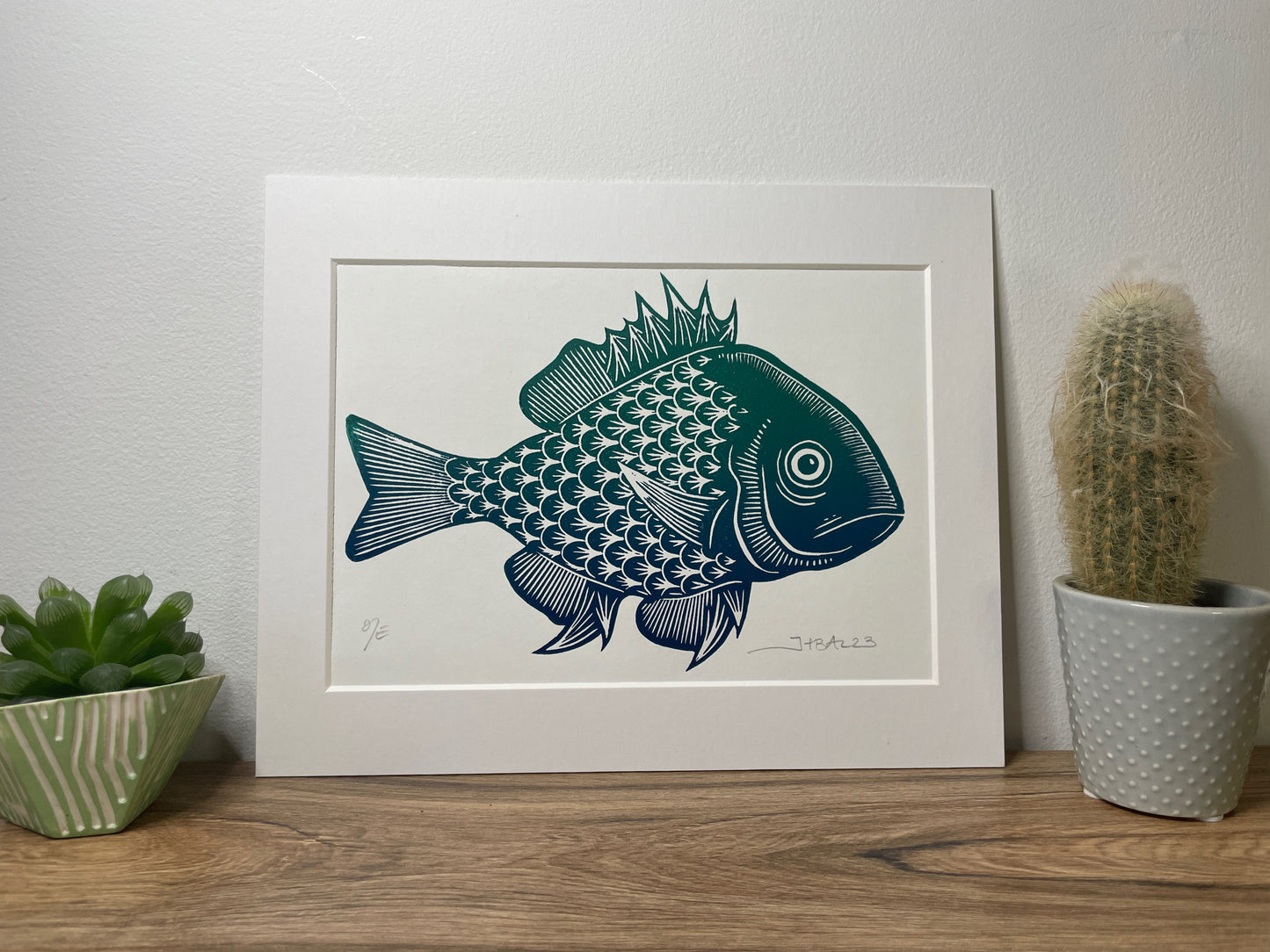 Gradient Fish Linocut Print