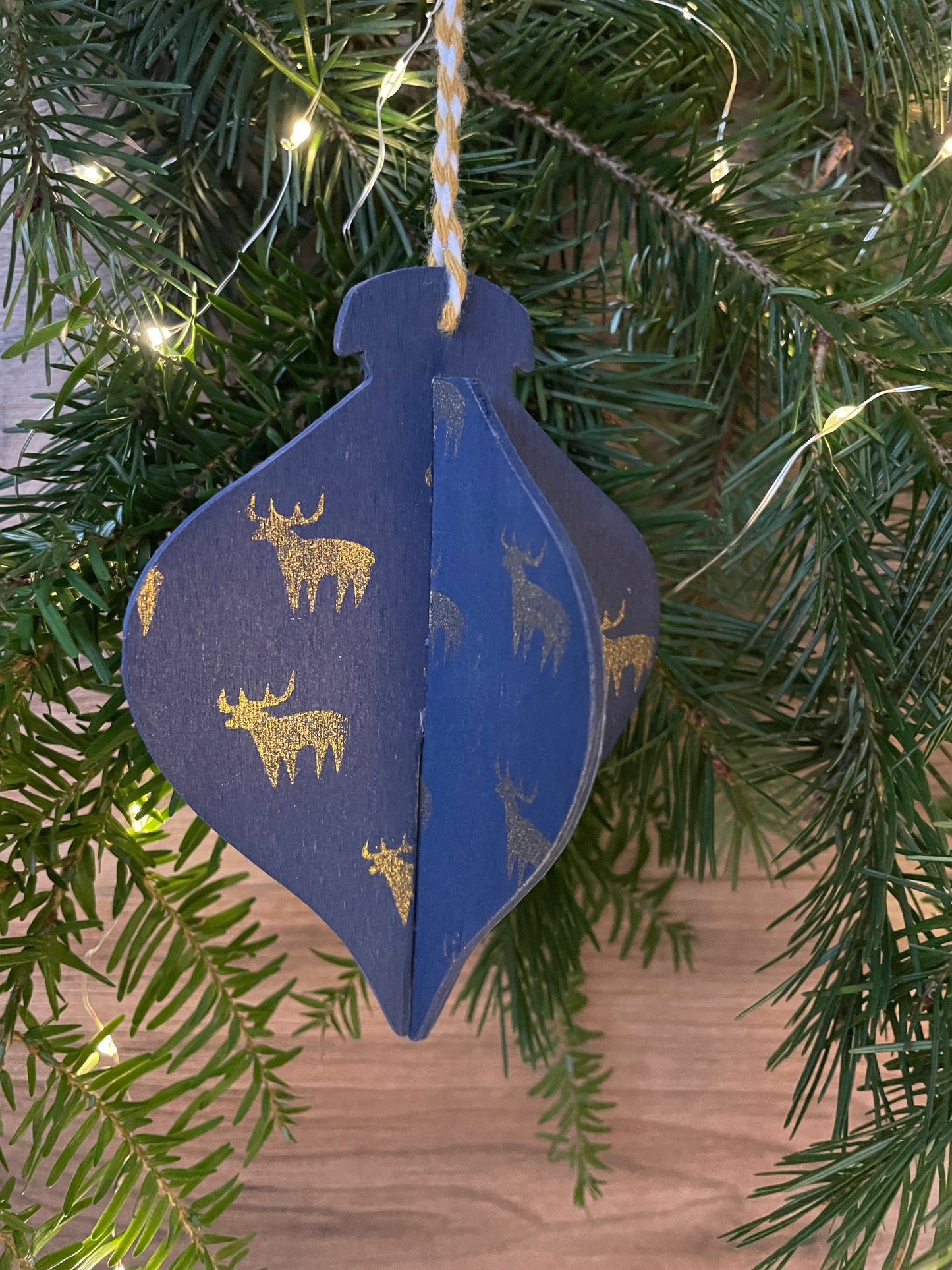 3D bauble hanging christmas decoration - wooden hand printed Linocut