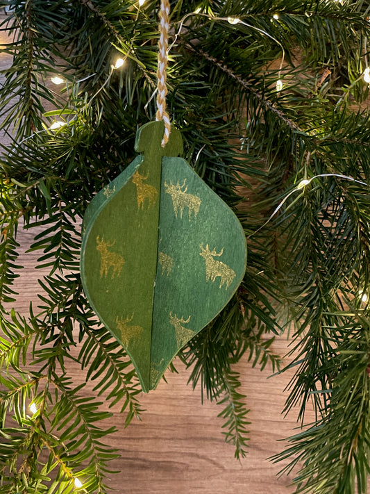 3D bauble hanging christmas decoration - wooden hand printed Linocut
