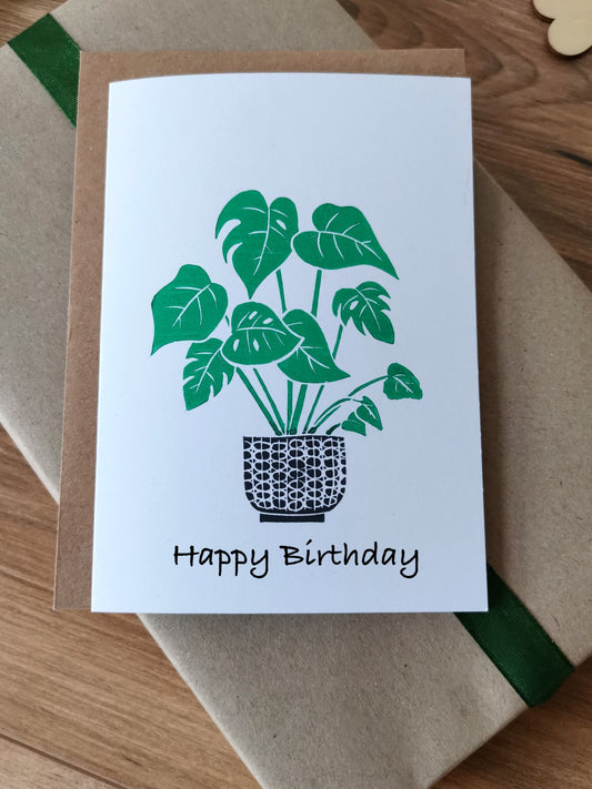 Happy birthday Monstera houseplant greeting card