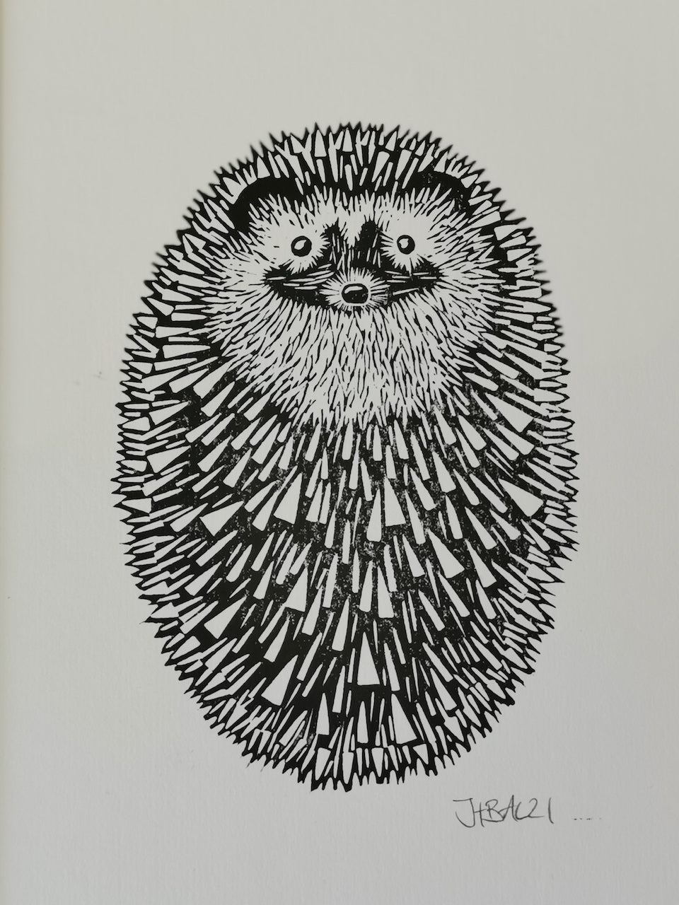 Hedgehog (ball) original mammal Linocut print