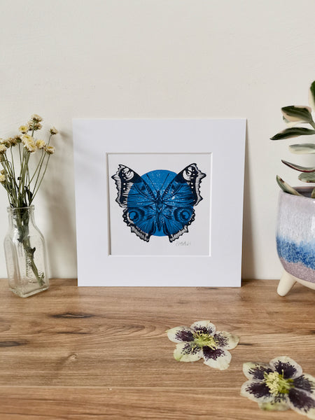 Butterfly Linocut art print, hand printed by Jackdaw and Bear