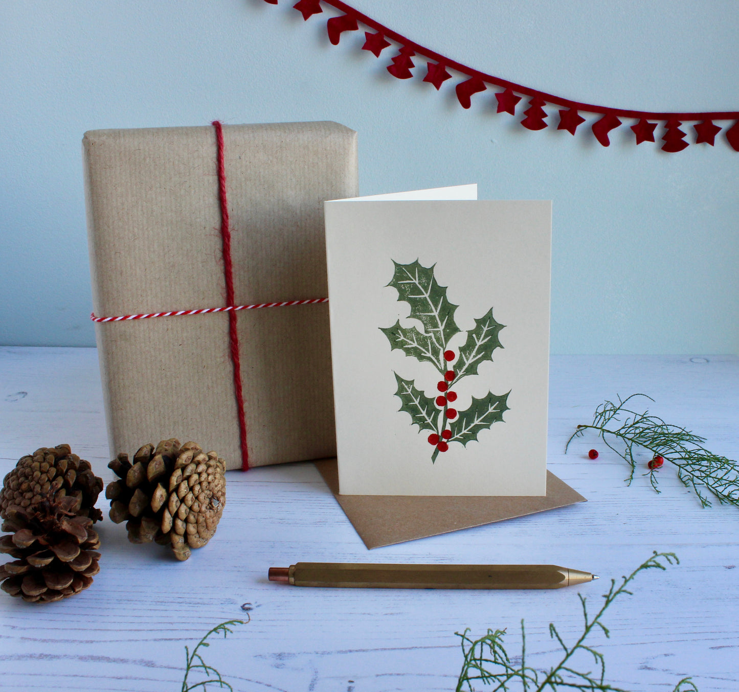 Holly & berries Christmas Card
