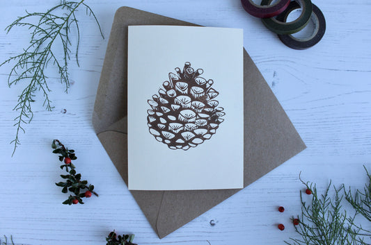 Pinecone Linocut Christmas Greeting card
