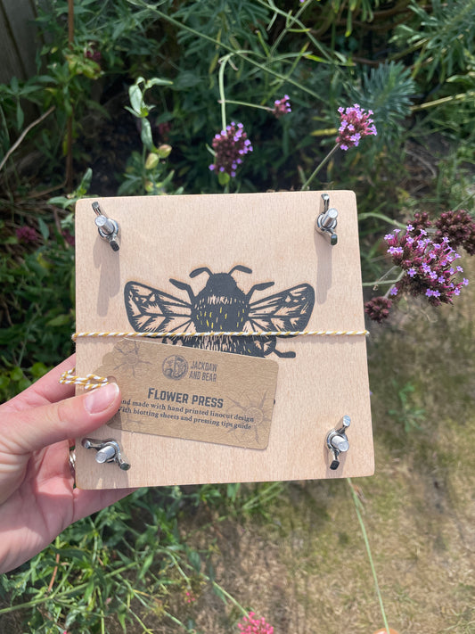Small Wooden Flower Press - with hand printed lino cut design