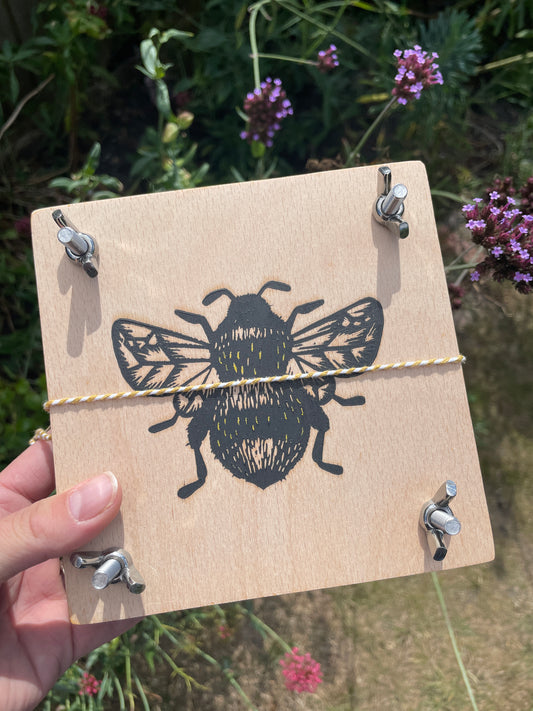 Small Wooden Flower Press - with hand printed lino cut design