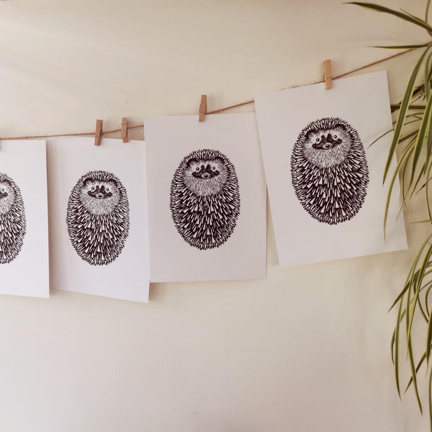 Hedgehog (ball) original mammal Linocut print