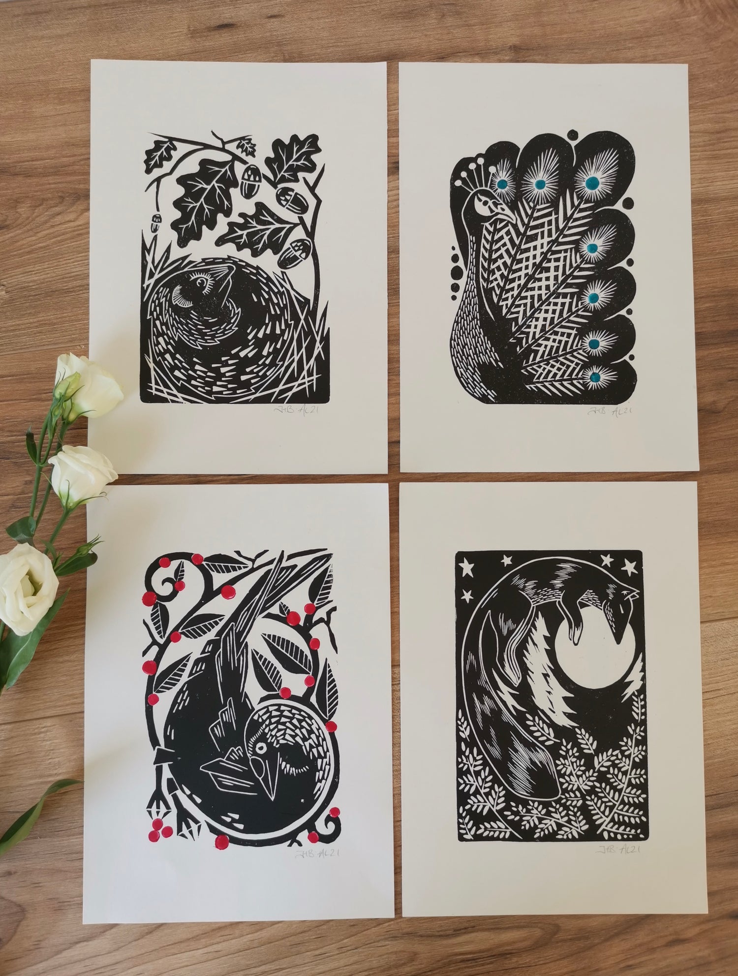 folksy style collection featuring fox, hedgehog, jackdaw and peacock make ideal gifts for all occasions