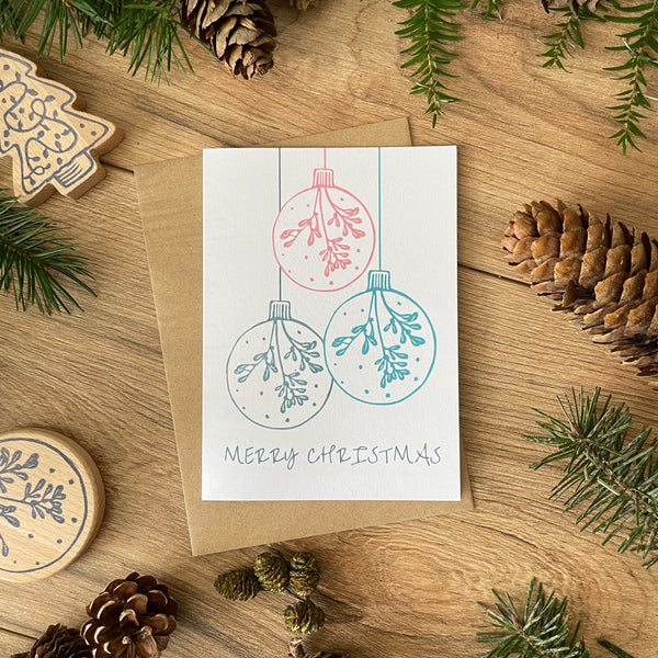 Three Baubles Christmas card