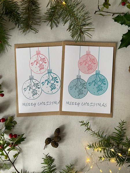 Three Baubles Christmas card