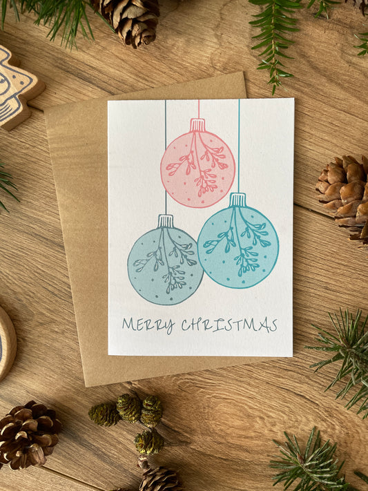 Three Baubles Christmas card