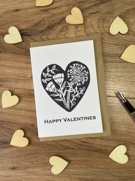 Black botanical heart Valentines Day card
