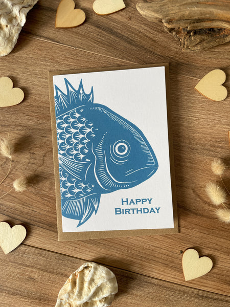 Blue Fish Happy Birthday Card