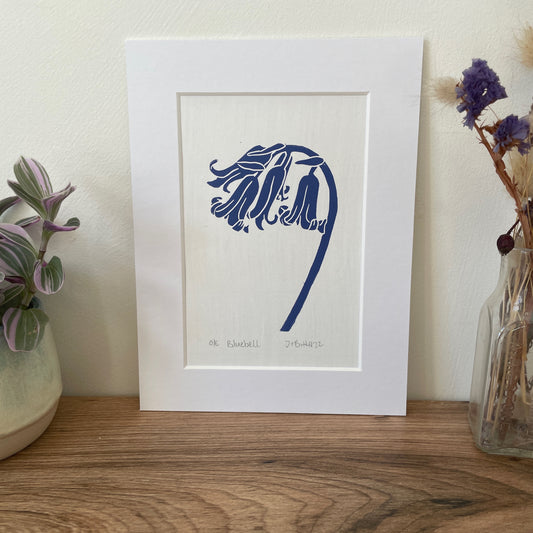 Bluebell botanical linocut print
