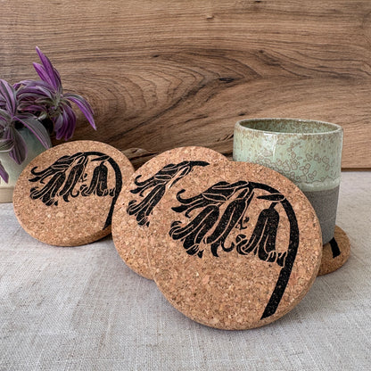 Bluebell Linocut Cork Coaster