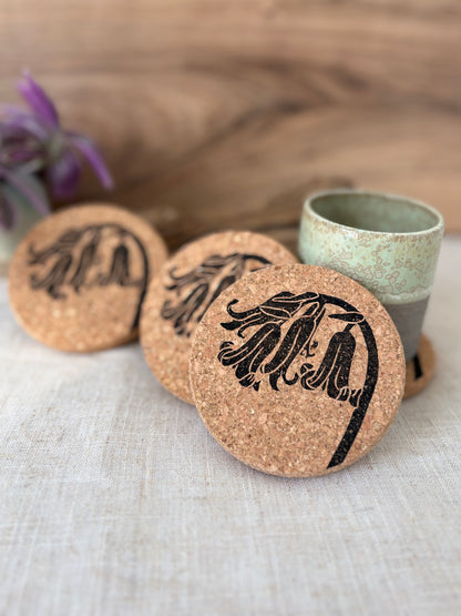 Bluebell Linocut Cork Coaster