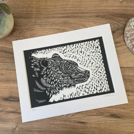 Brown Bear Linocut Art Print