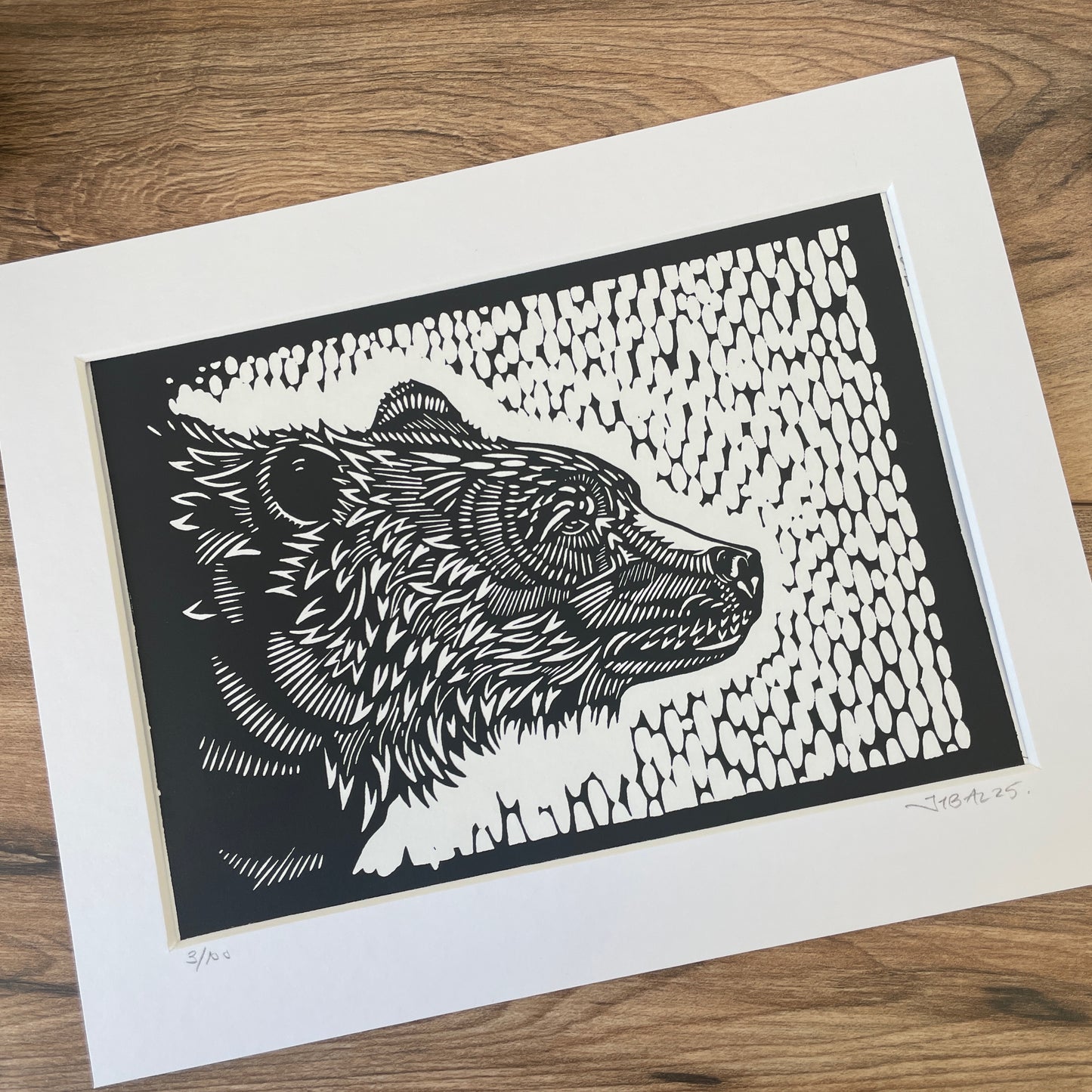 Brown Bear Linocut Art Print