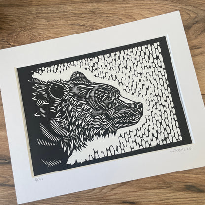 Brown Bear Linocut Art Print