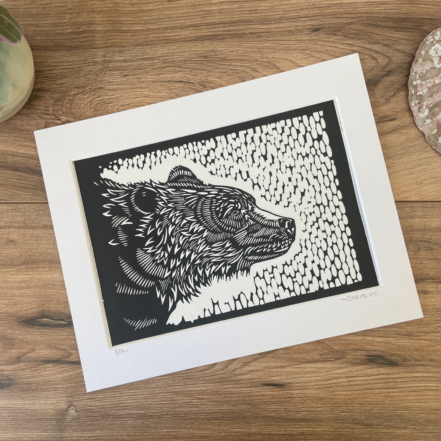 Brown Bear Linocut Art Print
