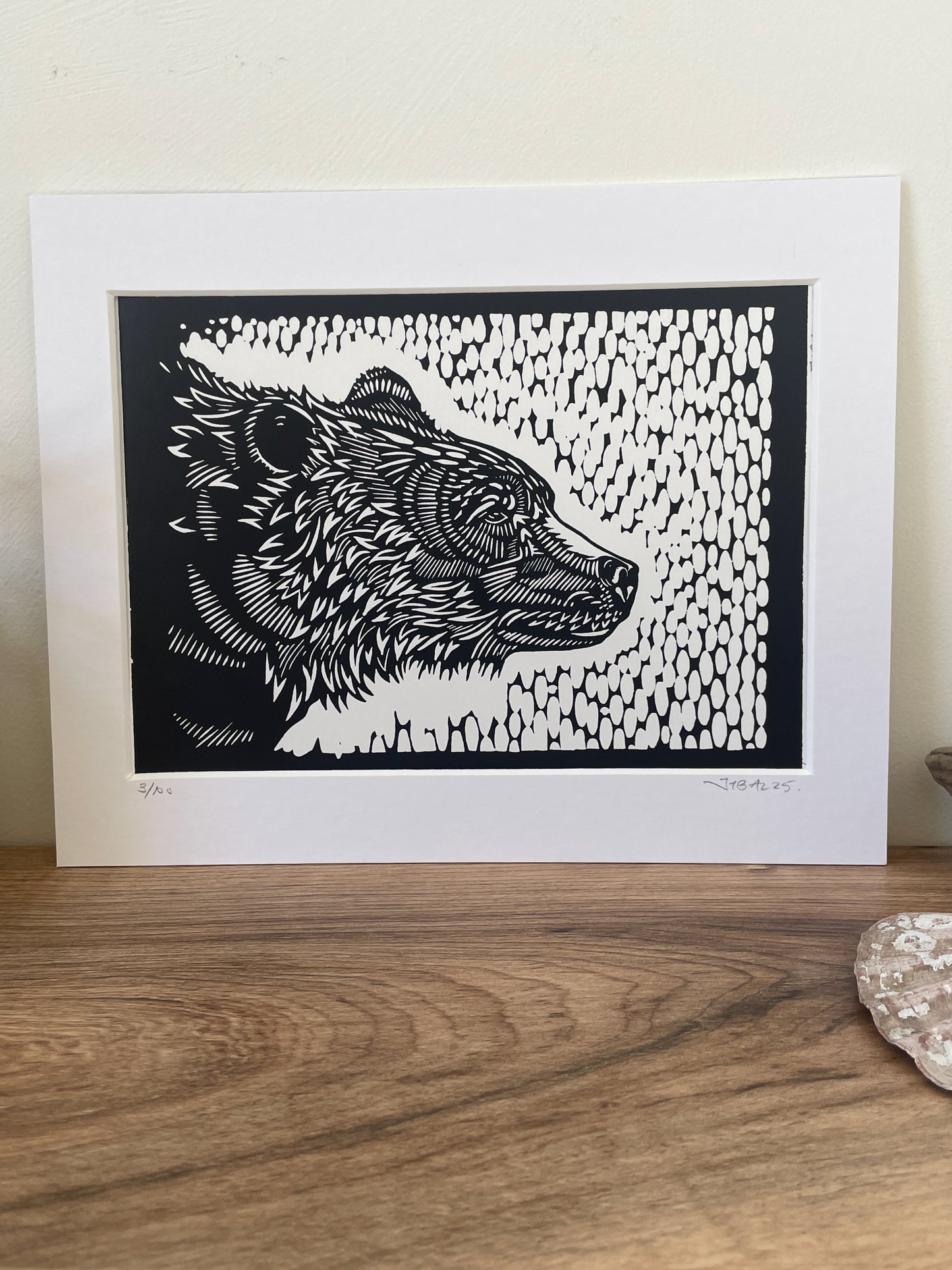 Brown Bear Linocut Art Print