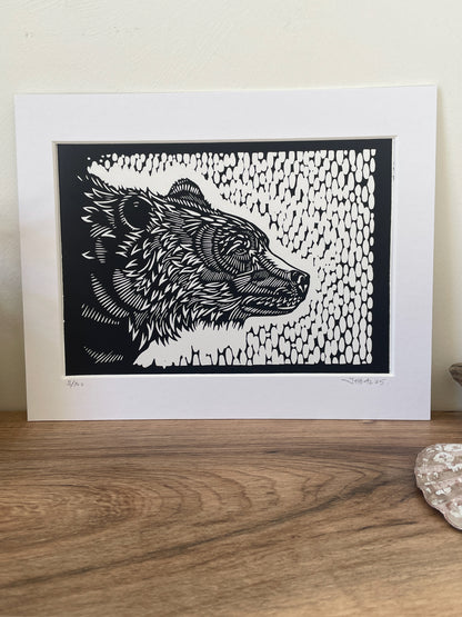 Brown Bear Linocut Art Print