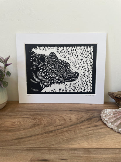 Brown Bear Linocut Art Print
