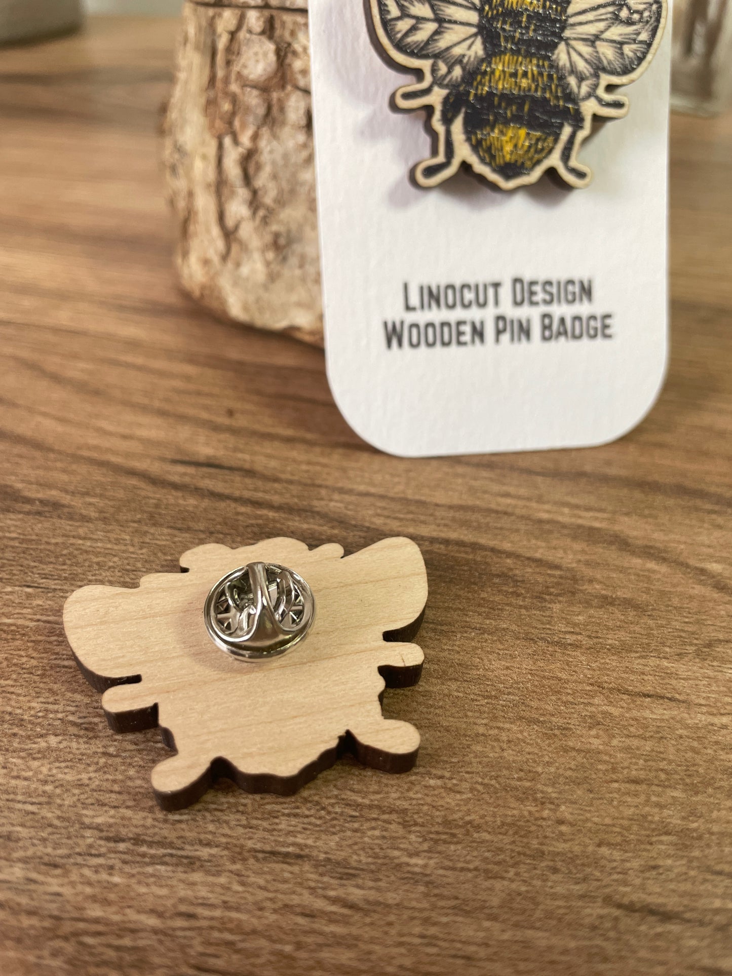 Bumblebee Wooden Pin Badge - animal, nature brooch.