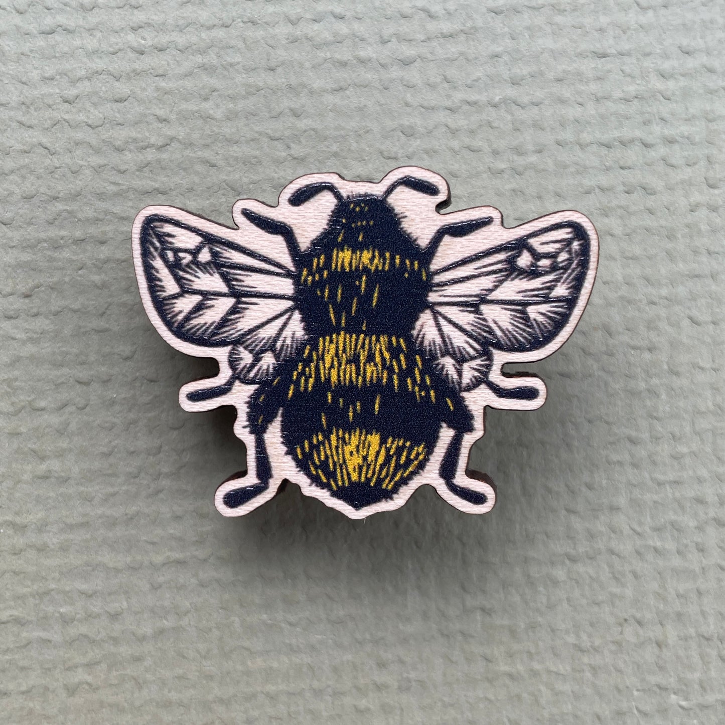 Bumblebee Wooden Pin Badge - animal, nature brooch.