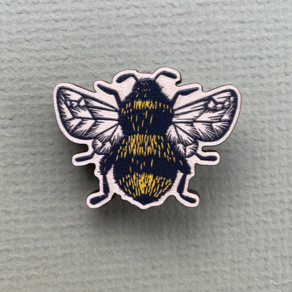 Bumblebee Wooden Pin Badge - animal, nature brooch.