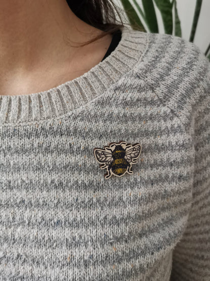 Bumblebee Wooden Pin Badge - animal, nature brooch.