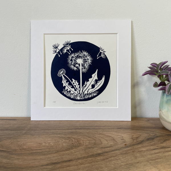 Dandelion hand printed Linocut art print