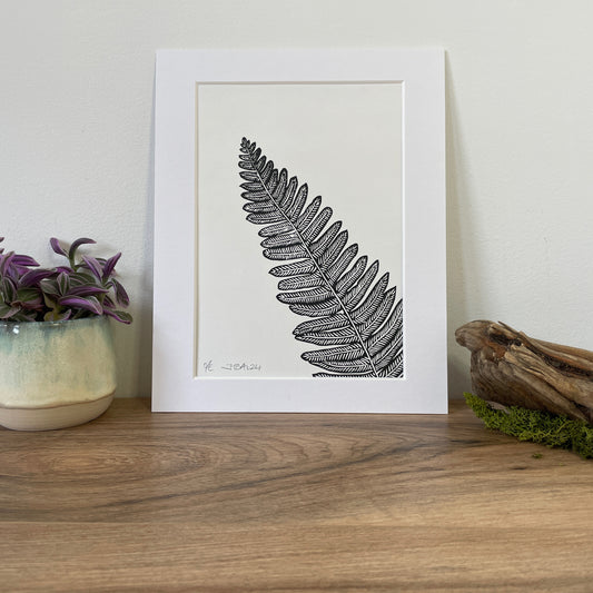Deer Fern Linocut art print