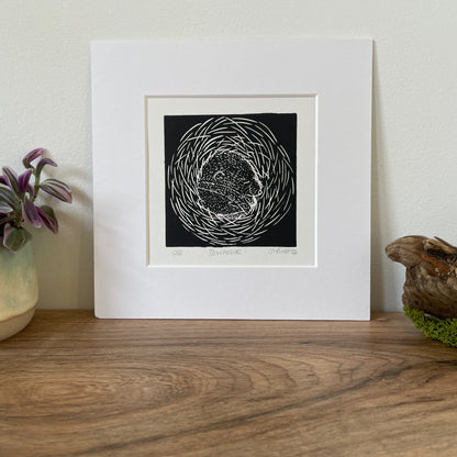 Sleepy torpid Hazel Dormouse Linocut art print