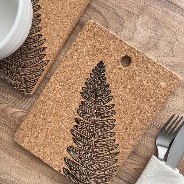 Fern Cork Trivet / Pot stand- linocut printed