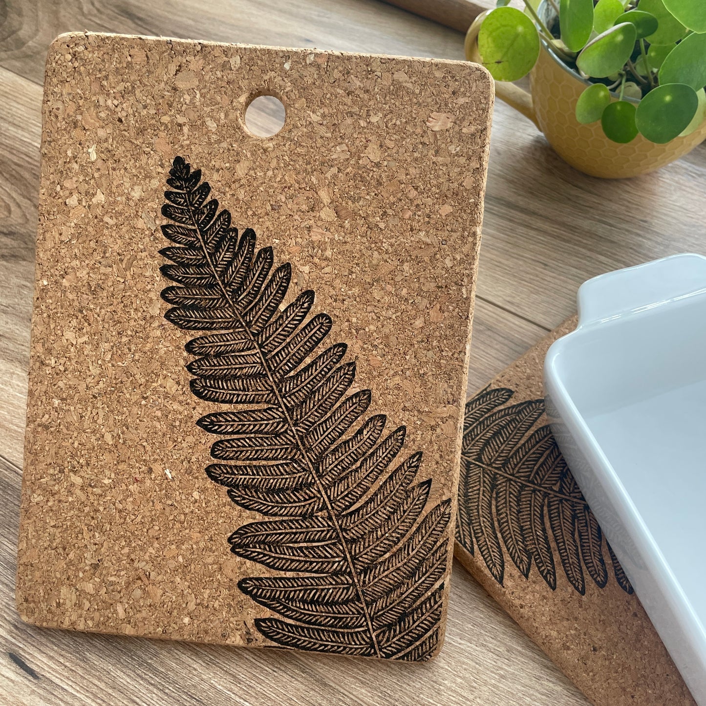 Fern Cork Trivet / Pot stand- linocut printed