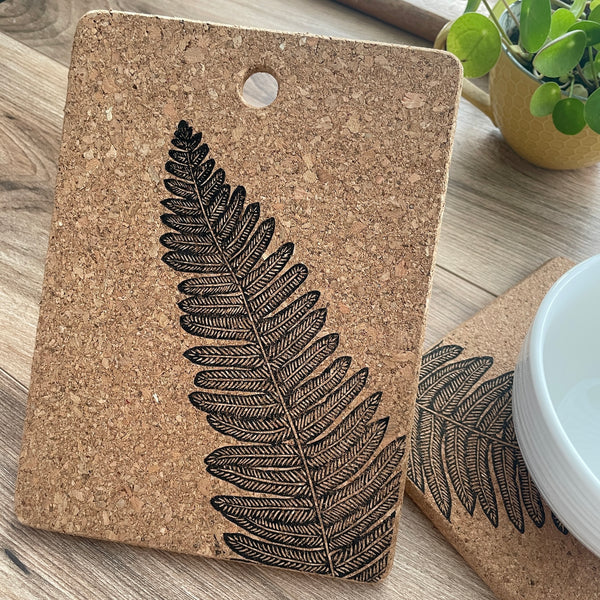 Fern Cork Trivet / Pot stand- linocut printed