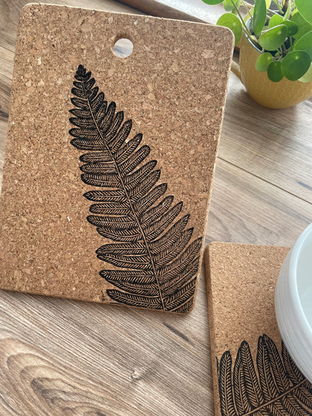 Fern Cork Trivet / Pot stand- linocut printed