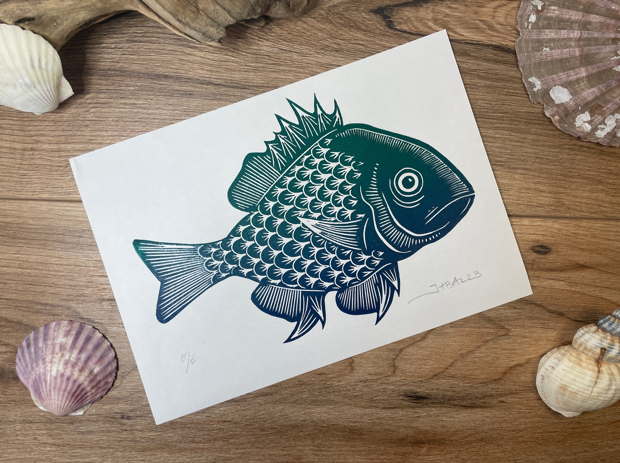 Fish Linocut Fish linocut art print by Jackdaw and Bear