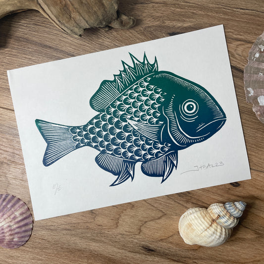 Gradient Fish Linocut Print