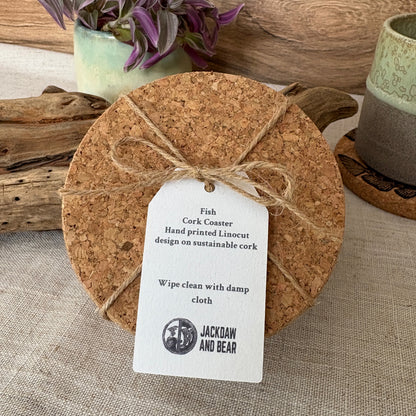 Fish Linocut Cork Coasters