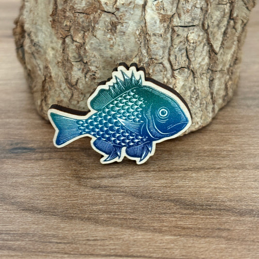 Fish Wooden Pin Badge - animal, nature brooch