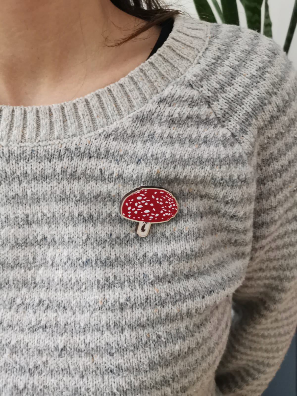 Fly Agaric Fungi Wooden Pin Badge - toadstool, nature brooch.