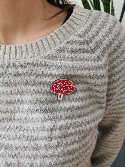 Fly Agaric Fungi Wooden Pin Badge - toadstool, nature brooch.