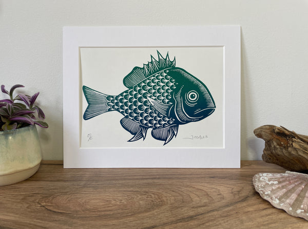 Gradient Fish Linocut Print